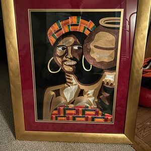 Framed Tribal Art with Gold Accents